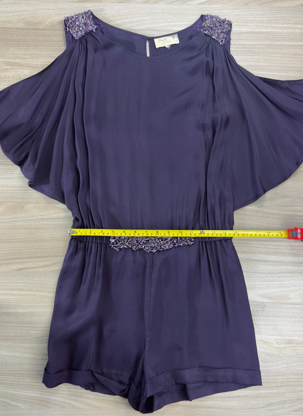 Elizabeth and James Women's Purple Romper Size 8 Beaded Shoulder Silk Blend